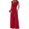 Womens Tie Knot Short Sleeve Top And Wide Leg Pants Two Piece Set