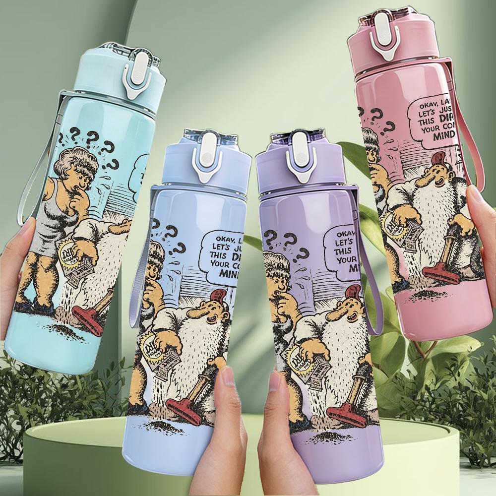 1PC Retro Cartoon Old Man Comic Print 750ml Portable Sports Water Bottle Leakproof Gym Outdoor Travel Drink Cup