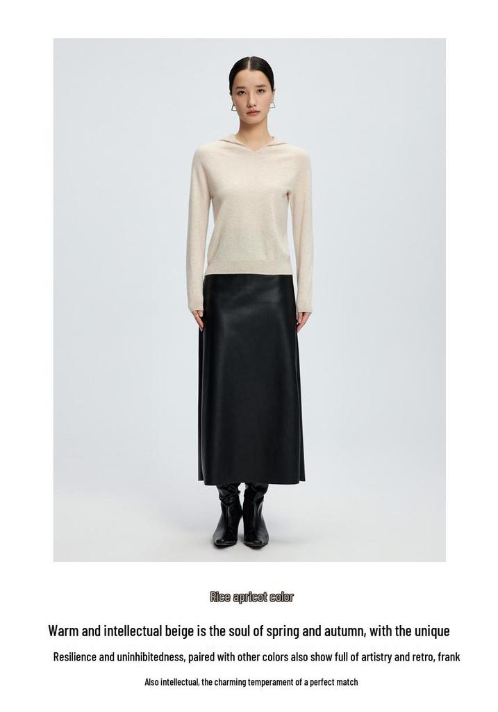 Women's Seamless Cashmere Hooded Sweater – Warm Autumn/Winter Knit Base Layer Hoodie
