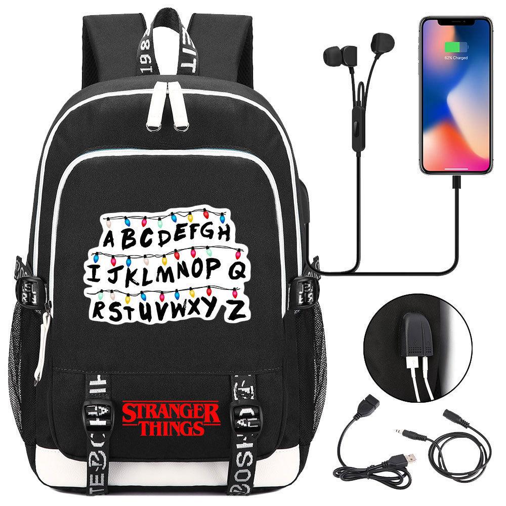 Stranger Things Student School Bag Usb Men S And Women S Casual Backpack Multifunctional Large Capacity Computer Bag Travel Bag Ship according to picture