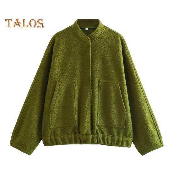 Jachetă de iarnă pentru femei, Cardigan, mâneci lungi, culoare pură, guler stand, buzunare, lungime medie, caldă, pentru cumpărături, naveta