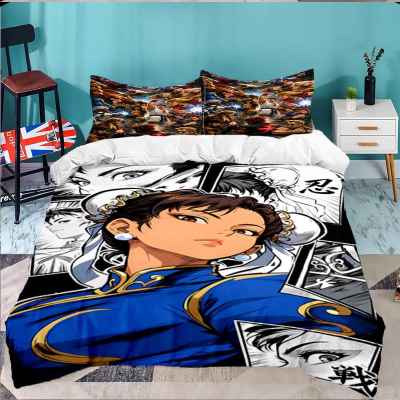 3PCS Game Fighter In Action Bedding set,Ideal for1pc Duvet Cover And 2pcs Pillowcases Perfect for Christmas gift,Ideal for Bedroom, Dormitory