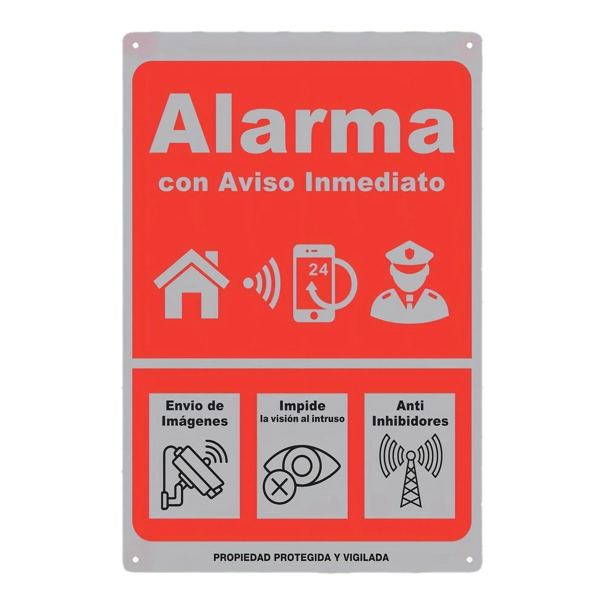 HD Metal Tin Sign Spanish Alarm Warning Sign  Home Security Protection Retro Metal Plaque Poster for Property Safety 20x30cm（7.8x11.8inch）