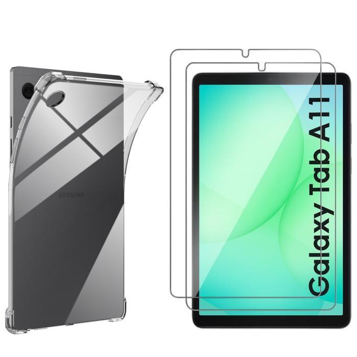 Case + 2 Tempered Glasses - PHONILLICO - Samsung Galaxy Tab A11 - Shockproof - Transparent - Silicone