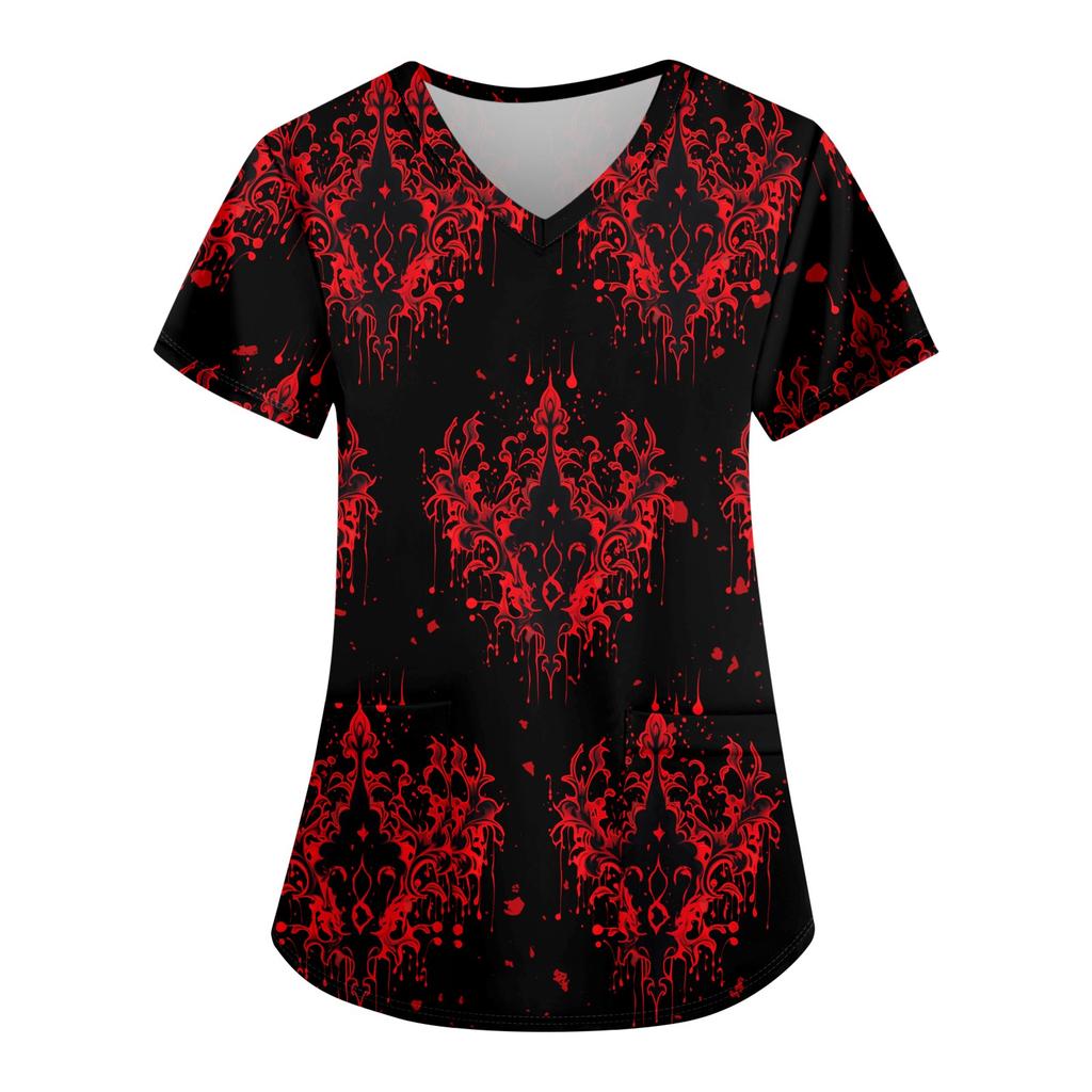 Women's Fashion Casual Halloween Printed Pocket T-shirt Tops