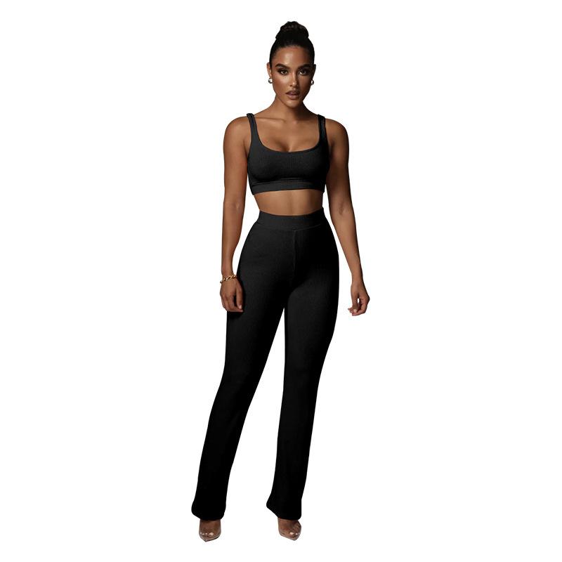 Women's Straight Draped Hip Tight Yoga Pants Solid Colour Sleeveless Vest Fashion Casual Pant Suit