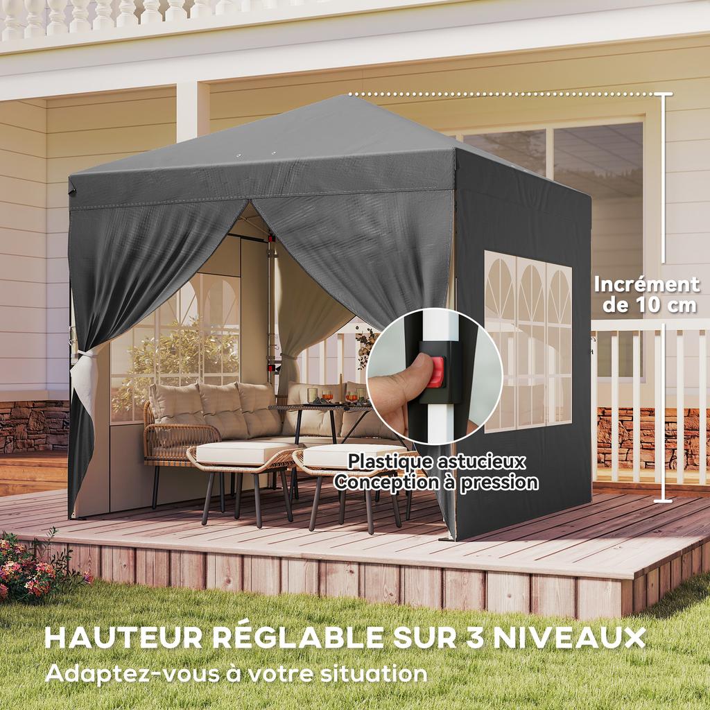 Garden gazebo 2.5 x 2.5 m pop up height-adjustable folding gazebo UV50+ protection easy setup dark grey