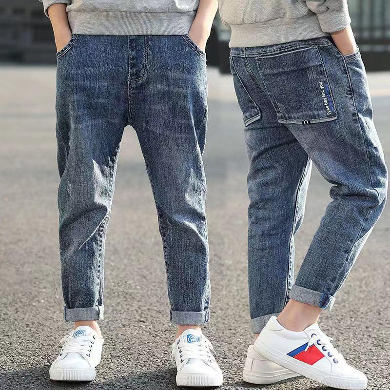 Jeansi albaștri la modă pentru băieți: Pantaloni lungi confortabili, cu croială largă, stil de primăvară și toamnă