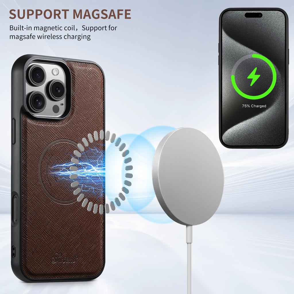 Wireless Charging Phone Case Luxury PU Leather Magnet for IPhone 17 Pro Max 16 Plus 15 14 13 12