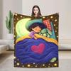 Sleeping Girl Flannel Throw Blanket: Starry Night, Bunny, Moon (300 GSM)