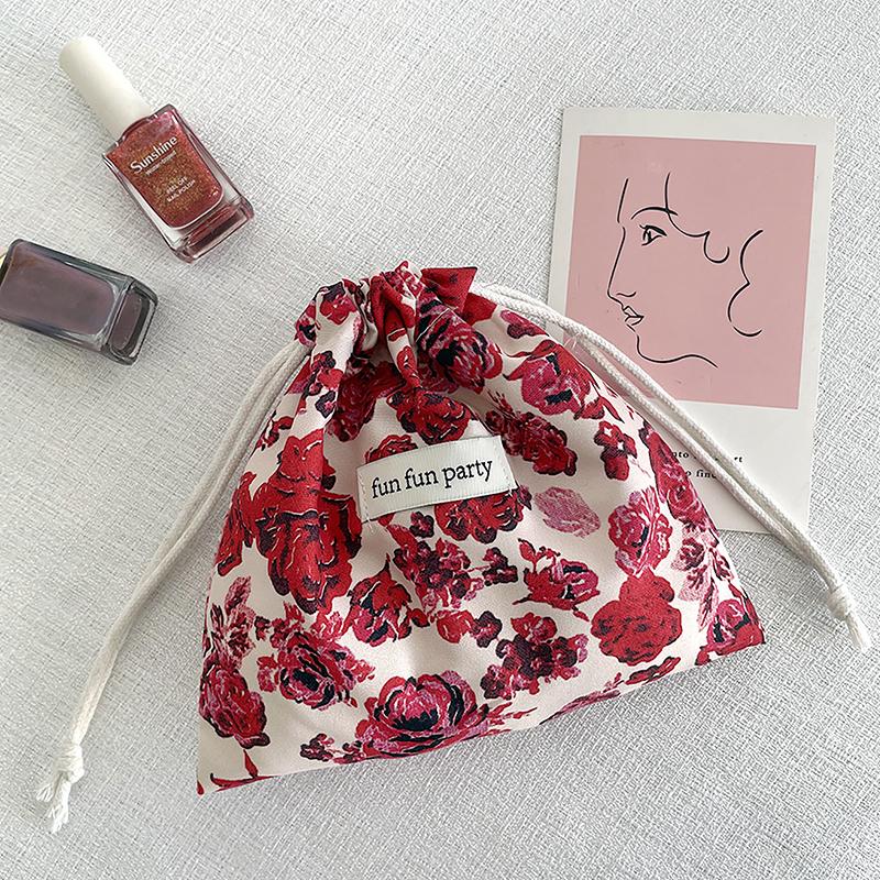 Multifunctional Cotton Plaid Storage Drawstring Bag For Women Portable Finishing Storage Pouch Cute Makeup Bag Candy Organizer