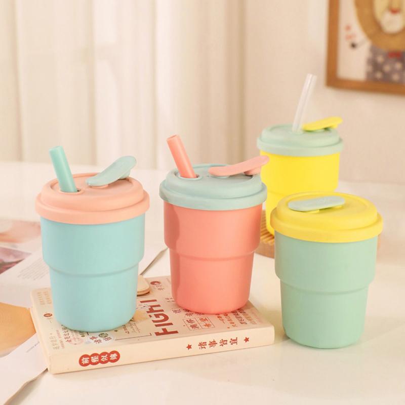 Tazza da Caffè da 400 ml con Coperchio Cannuccia Silicone Tazza per Succhi Freddi Tè al Latte a Prova di Perdite Borraccia Portatile da Viaggio