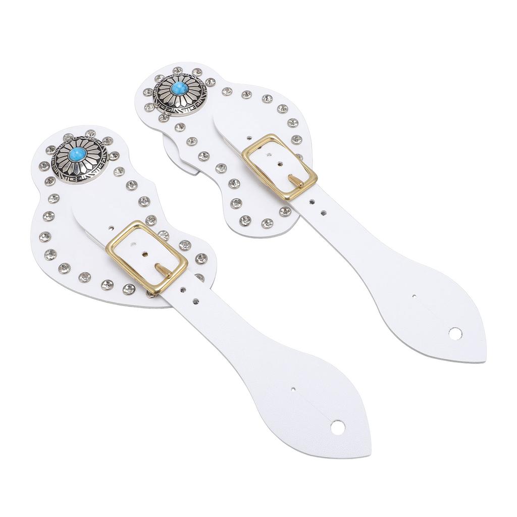 2Pcs Spur Strap Set Artificial Leather Rhinestone Decorations Adjustable Spur Holder for Cowboys