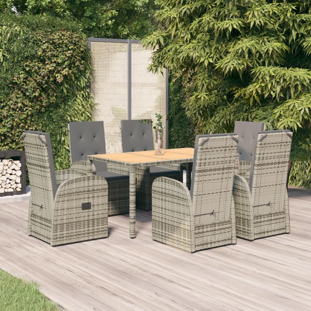 Vidaxl 7-Cz. Garden Furniture Set With Cushions, Grey, PE Rattan