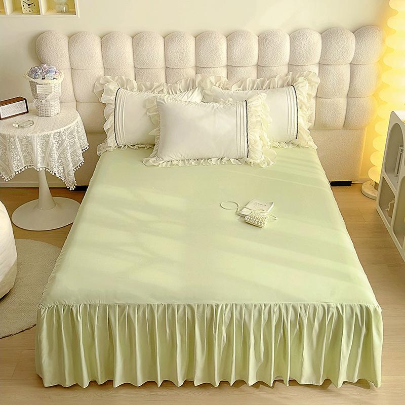 Pleated Lace Bedding Set Four-piece Princess Style Skin-friendly Comfortable Breathable Washed Quilt Cover Bed Sheet Pillowcase