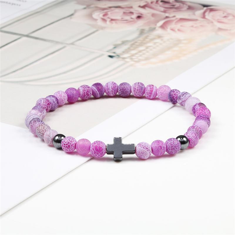 Prayer Men Women Bracelet Hematite Cross 6MM Natural Stone Tiger Eyes Bead Strand Bracelets Bangle Jesus Yoga Homme Jewelry Gift