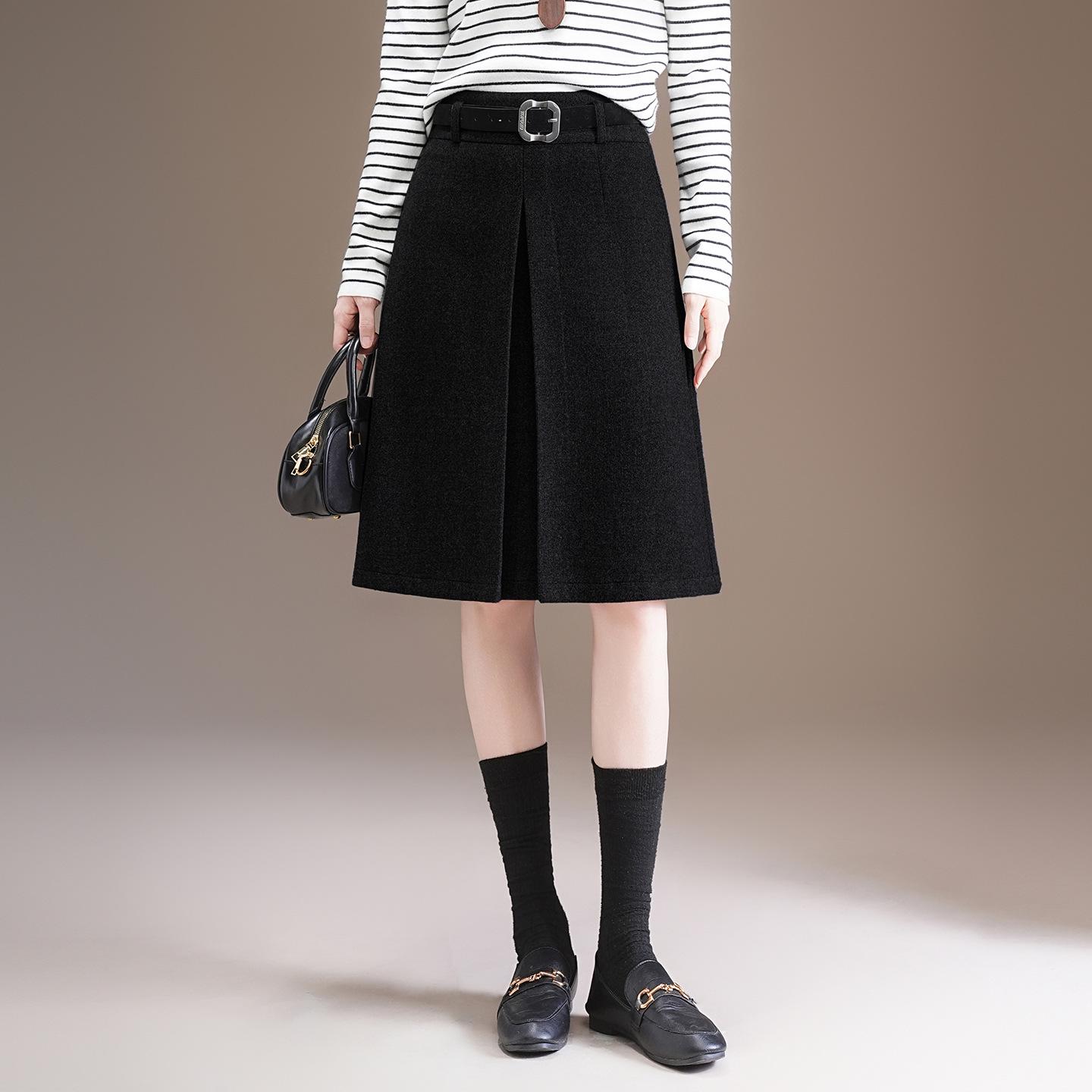 Elegant High-Waisted Woolen A-line Midi Skirt - Winter 2025 3XL чёрный