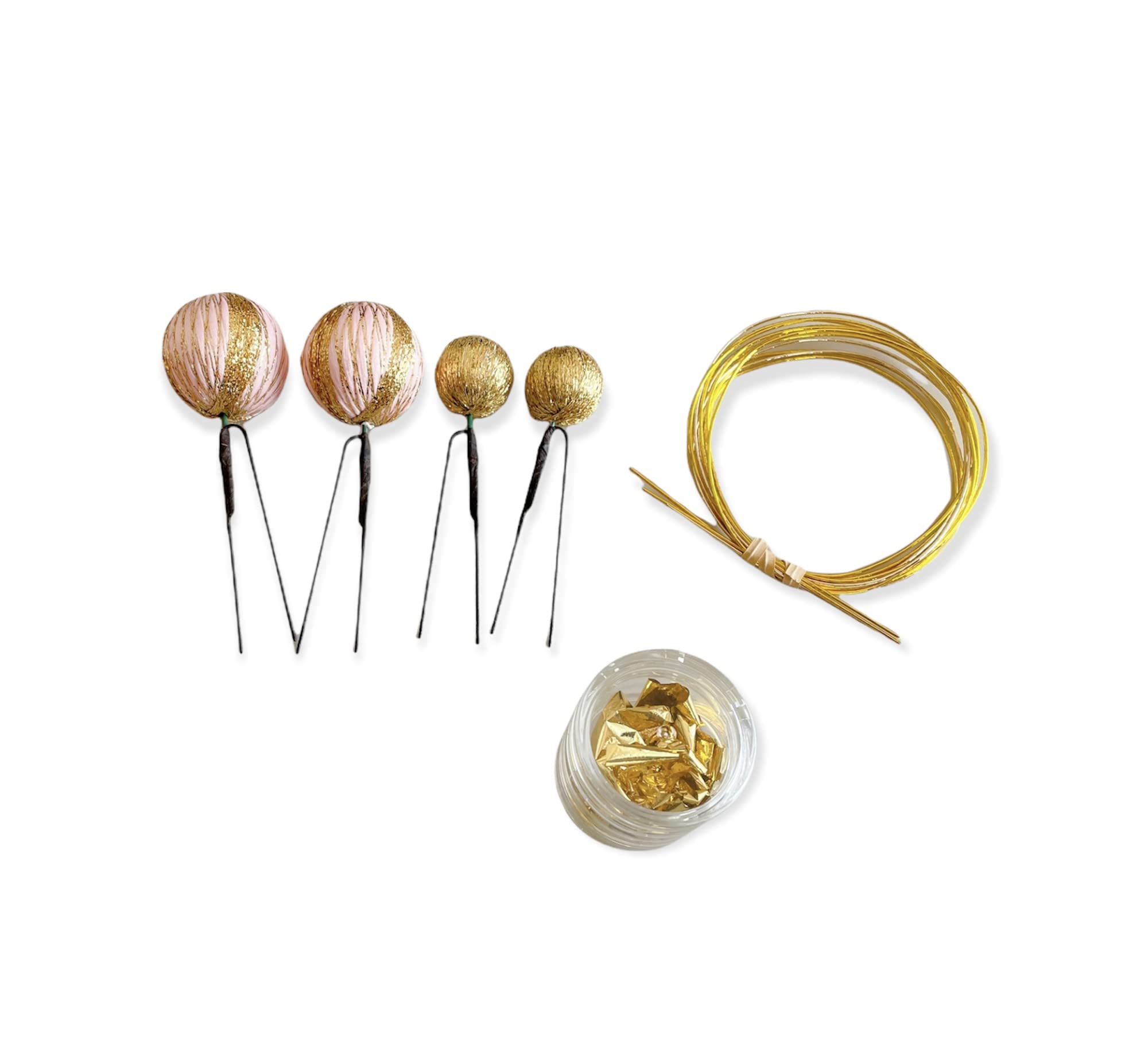 

Pink and Gold Tamakanzashi Hair Ornament with Gold Leaf and Mizuhiki Perfect for and String, Coming-of-Age Ceremonies, Graduations, Weddings, розовый