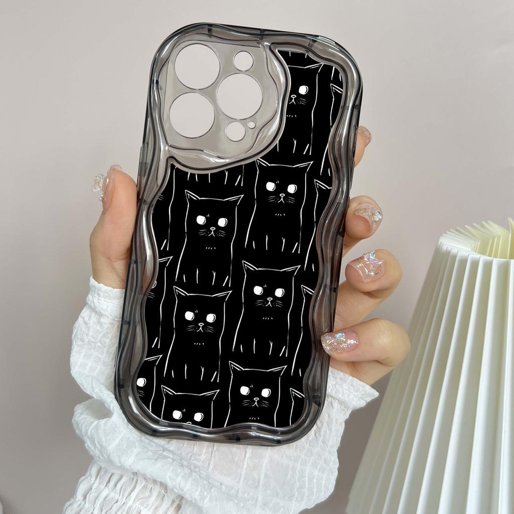 LZ7 Cartoon Cat Cute Clear Soft Wave Phone Cases for iPhone 15 13 Pro Max 12 Mini 14 8 Plus XS Max XR 6 Protection Back Cover