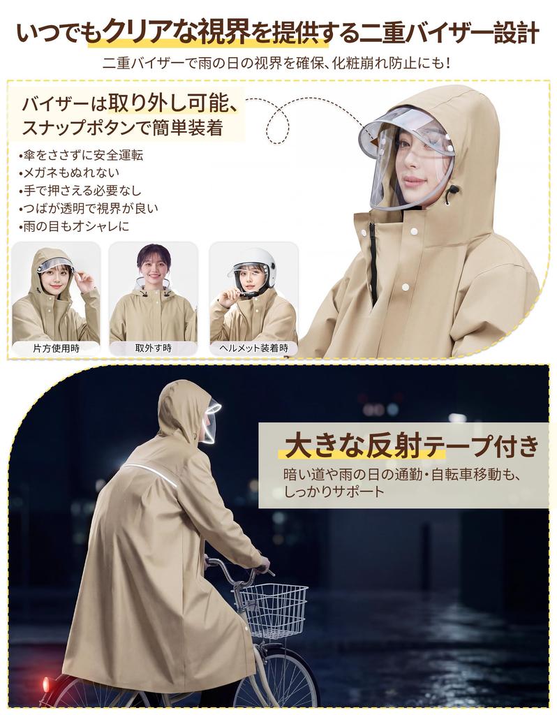 [Meetpon] Cycling Raincoat [Polyester x TPU Laminate, Highly Breathable] Women's & Men's Raincoat, Comfortable, Highly Water Resistant, Cycling Poncho
