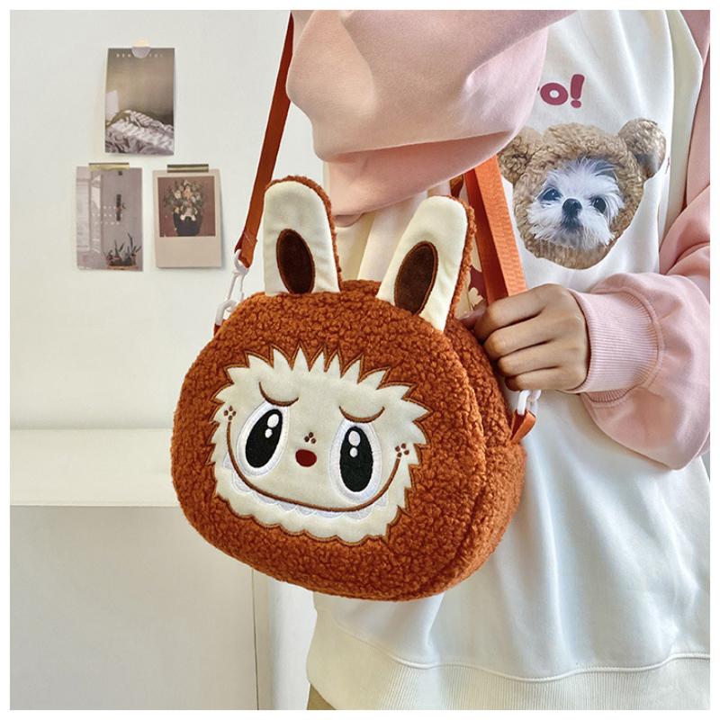 2025 New Popular Bubble Mart Oblique Span Bag Large Capacity Soft Touch Short Plush Children Shoulder Bags Ugly Cute Cartoon Kid Storage Crossbody Bag