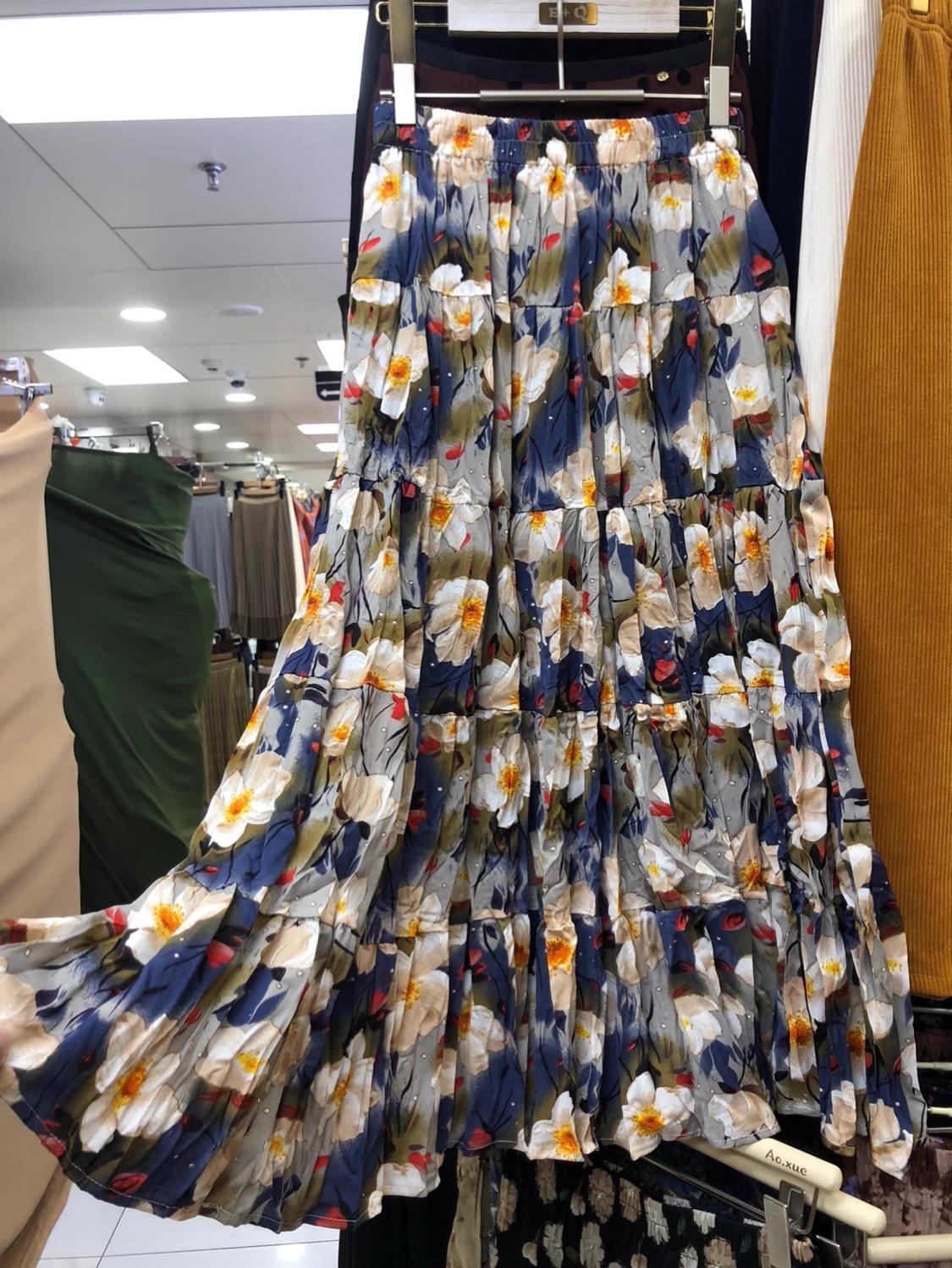 

Юбка А-образной формы с пятью складками и ретро-принтом для женщин, новая, с высокой талией и тонким темпераментом, универсальная юбка для начала осени one size fits all синий