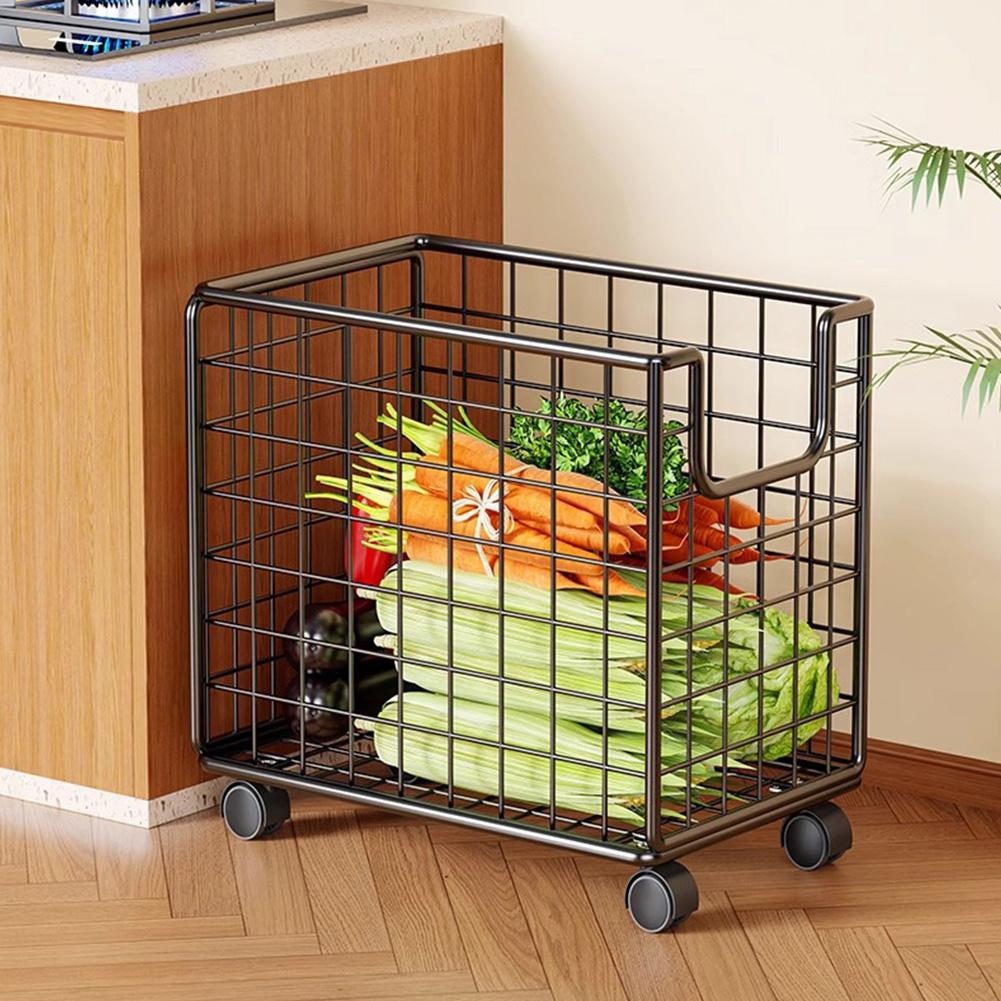 Wheeled Metal Storage Basket with Wheels Laundry Basket Hamper Mobile Dirty Clothes Hamper for Clothes Fruit Vegetable Storage