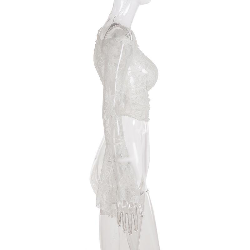 Elegant Lace Bell Sleeve Off-Shoulder Sheer Cover-Up