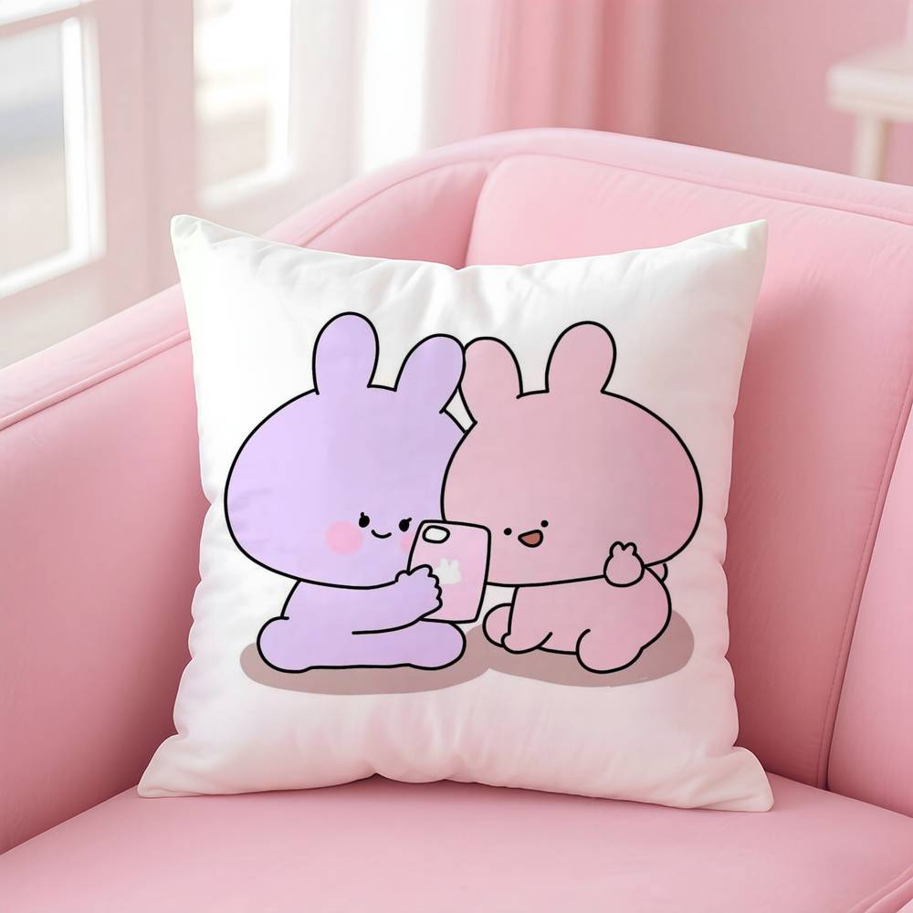 A-Asamimichan Cute Bunny Pillow Case Comfort Sofa Bed Silky Elegant Invisible Zipper Custom Decorative Cushion Cover
