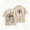 2026 Vintage Washed Beige Gothic Clock Human Figure Graphic T Shirt Front Back Dark Retro Print Oversized Unisex Casual Short Sl