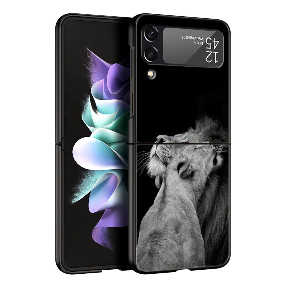 Pouzdro na telefon s divokými zvířaty Lva pro Samsung Galaxy Z Flip3 Flip4 Flip5 Skořepina pro Z Flip 3 Flip 5 4 5G Černý tvrdý skládací kryt
