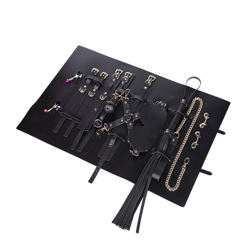 Intimate 10-Piece BDSM Set: Ball Gag, Whip, Handcuffs, Foot Cuffs, and Eye Mask