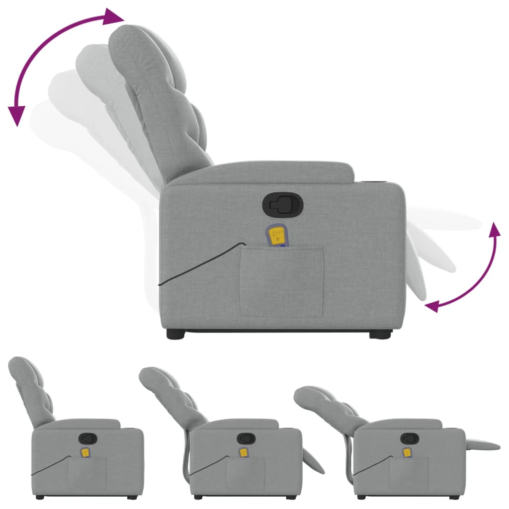 Vidaxl Lift and Massage Armchair, Reclining, Light Gray, Fabric