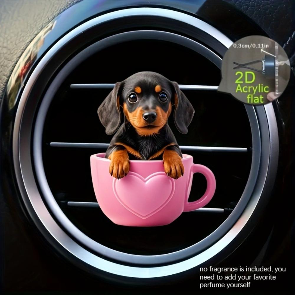 2D flat cup dog car vent clip decorative diffuser (fragrance not included), car interior decoration, aromatherapy clip, ideal for holiday gifts