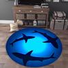 Ocean Shark Round Area Rug Blue Glowing Sea Circular Floor Carpet Marine Welcome Mat for Home Living Room Bed Decor