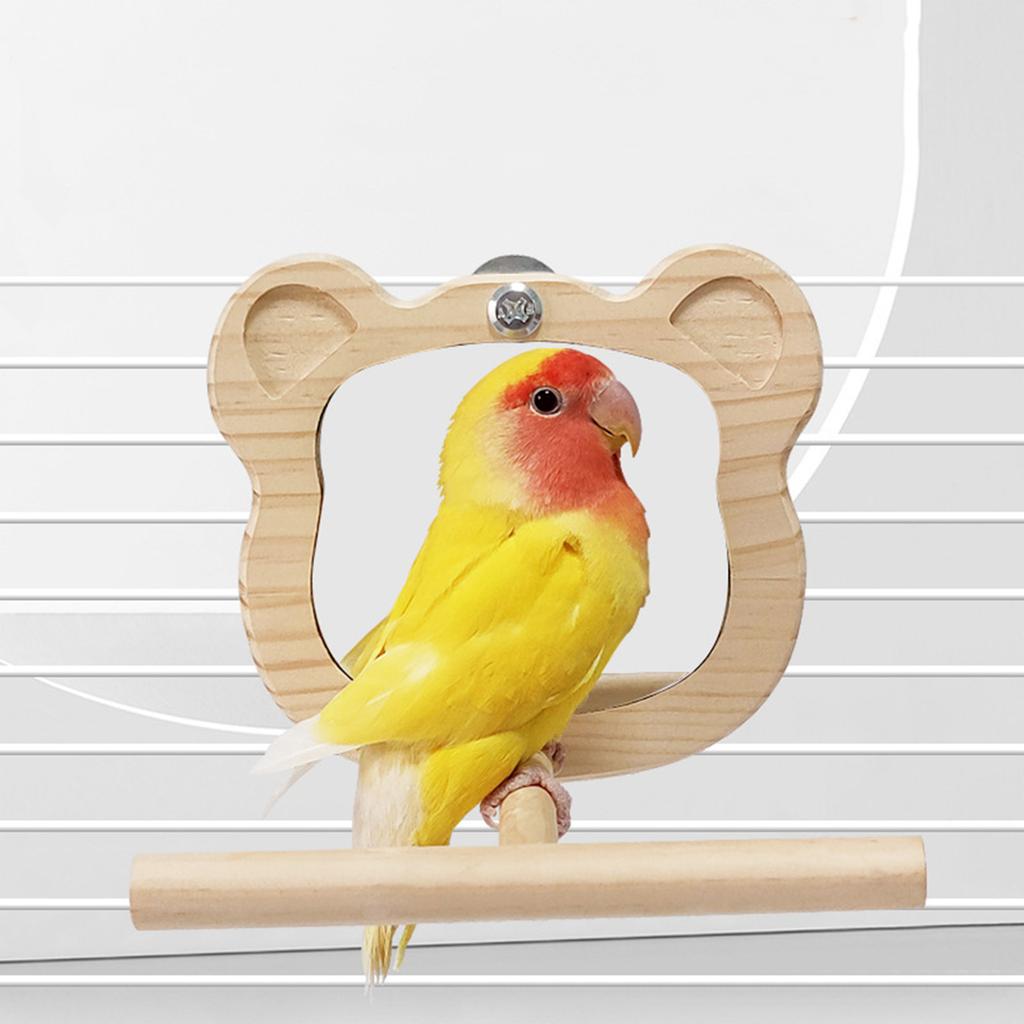Bird Perch Stand Mirror Toy for Parrots Birdcage Stand Platform Cage Toy Bear Shape Mirror Cage Accessories Birds Toy