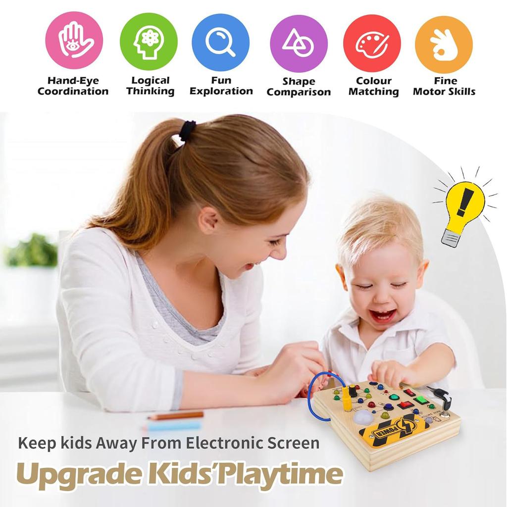 Montessori Toddler Switch Busy Board - Wooden LED Light Up Busy Boards Activities Sensory Educational Learning Travel Toys