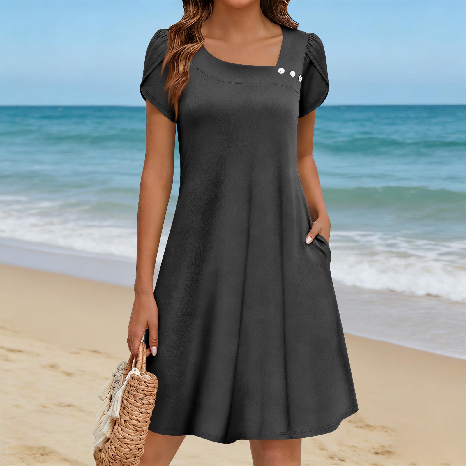 Women s Floral Print Dress With Short Sleeves And Pockets Casual Floral Print Dress XXL