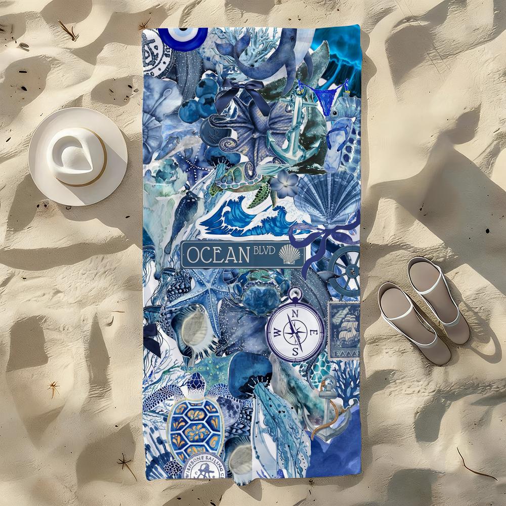Marine life Blue hues Towel For Swim Yoga Gym Quick Drying Soft and skin-friendly Beach Towels All-Season