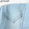 BITCED Tie-Knot Mid-Sleeve Short Cape Denim Shirt for Women Lightweight Short Jacket