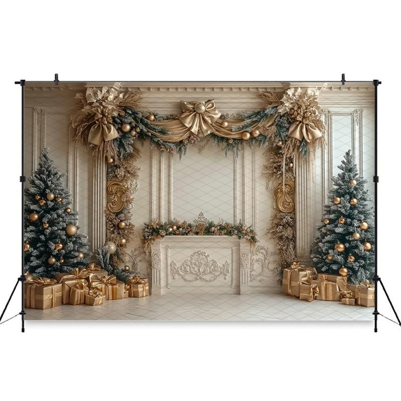 Mocsicka Christmas Background Photography New Year Party Tree Beige Wall Decorations Adult Child Photo Backdrop Studio Wallpaper