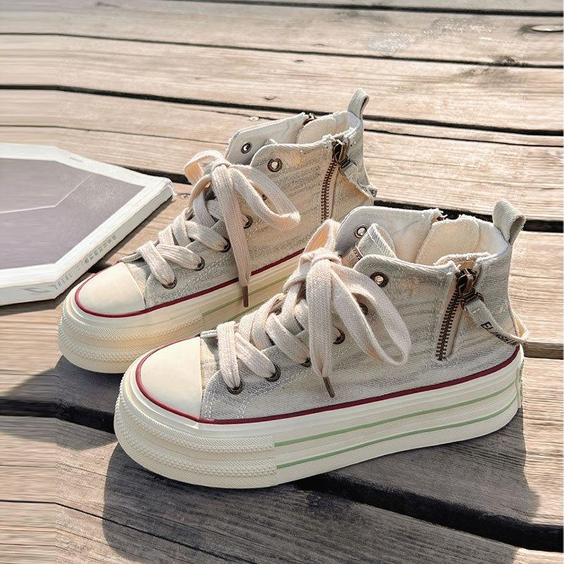 Student casual platform shoes, women's niche versatile chic shoes, 2025 new spring and autumn high-top canvas shoes