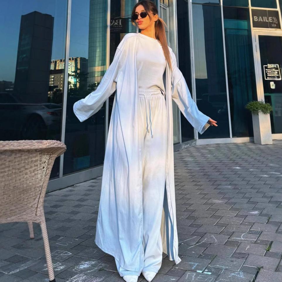 Autumn and Summer Season Comfortable and Versatile Commuting Daily Wide-leg Pants Waist and Thin Tight Top Jacket Three-piece Set