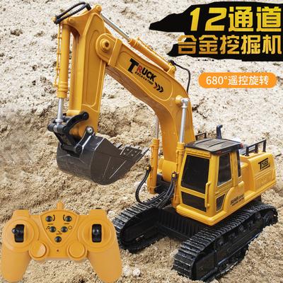 Excavator din Aliaj cu 12 Pasaje Model Jucărie Mașină Excavator Electric cu Telecomandă pentru Copii Vehicul de Construcție Excavator de Simulare