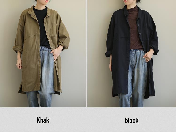 Women's Workwear Style Long Sleeve Mid-Length Fleece Windbreaker - Loose Plus Size, Spring & Autumn Coat