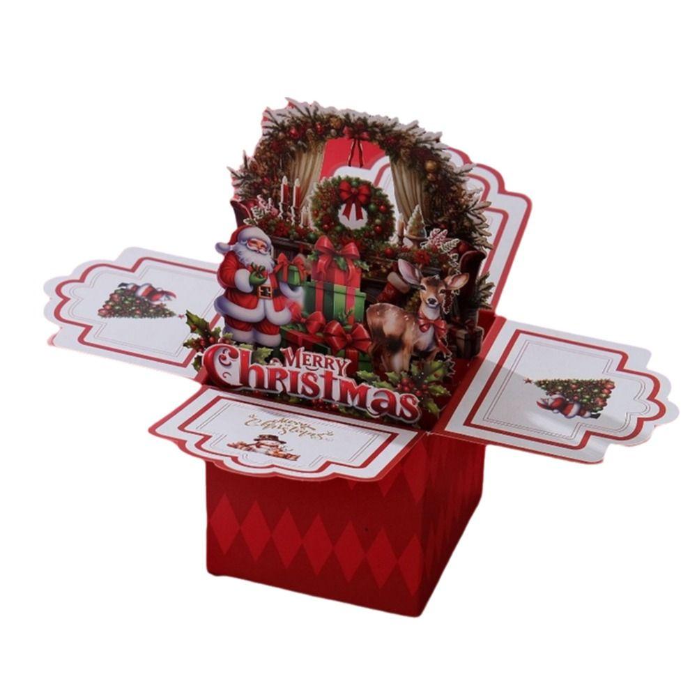 Romantic 3D Pop Up Christmas Greeting Cards with Envelope Surprised Xmas Gift Cards Santa Claus Blessing Card Invitations