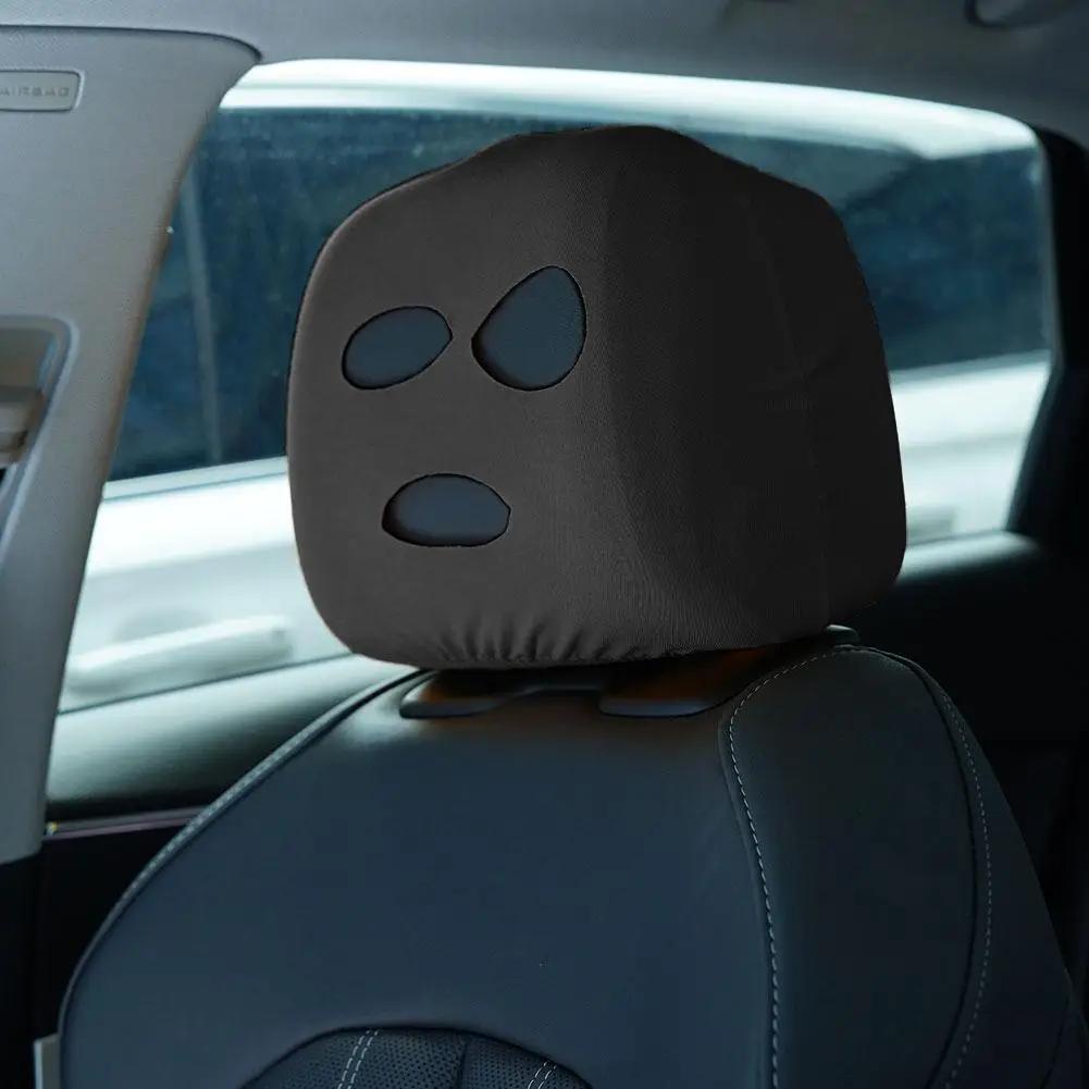 3-hole Car Seat Headrest Full Face Cover Ski Mask Hat Anti Ash Protection For Car Interior Seats Funny Cover Decoration