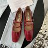 Fashion SUOJIALUN 2024 Spring New Women Flat Shoes Fashion Red Ladies Elegant Mary Jane Shoes Flat Heel Casual Dress Outdoor Ballerinas