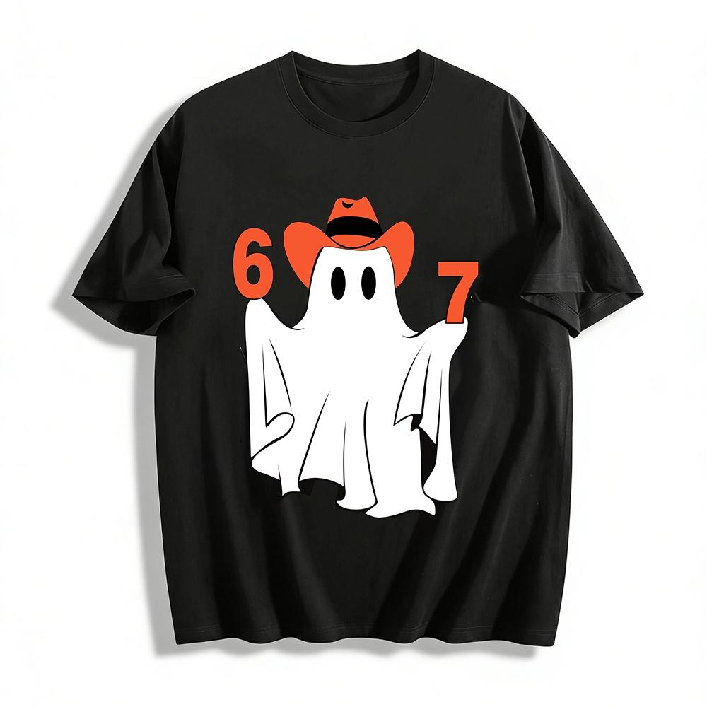 Halloween Western Cowboy Ghost Number 67 Print Casual Top Pure cotton T-shirt XXS