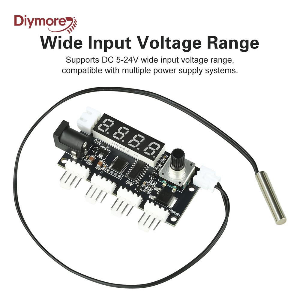 DC 5-24V 5A 4 Way PWM Fan Speed Control Intelligent Temperature Control Cooling Temperature/Speed Display DC Motor Controller
